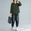 Literature And Art Retro Corduroy Jacket Women Loose Corduroy Short Cardigan Long Sleeves (Color:Green Size:XL)