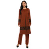 Women Muslim Hot Drilling Printing Top Pants Suit (Color:Caramel Brown Size:XXL)