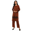 Women Muslim Hot Drilling Printing Top Pants Suit (Color:Caramel Brown Size:L)