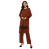 Women Muslim Hot Drilling Printing Top Pants Suit (Color:Caramel Brown Size:XXXL)