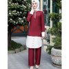 Women Muslim Contrasting Color Top Pants Suit (Color:Wine Red Size:XXXXL)