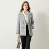 Women Casual British Style Loose Grid Blazer Coat (Color:Grey Size:L)