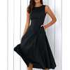 Women Spring Summer Slim Big Swing Dress (Color:Black Size:M)