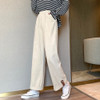 Loose And Thin Straight-leg Rolled-up Color Block Pants (Color:Apricot Size:S)
