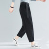 Retro Art All-match Casual Trousers Autumn And Winter Solid Color Corduroy Elastic Pants (Color:Black Size:XL)