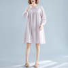 Large Size Loose And Thin Mid-length Linen Cotton Printed Dress (Color:Pale Pinkish Grey Size:XXL)