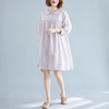 Large Size Loose And Thin Mid-length Linen Cotton Printed Dress (Color:Pale Pinkish Grey Size:XXL)