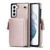 For Samsung Galaxy S21 Cross-body Zipper Big Wallet Bag Square Phone Case(Rose Gold)