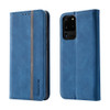 For Samsung Galaxy S20 Ultra Splicing Skin Feel Magnetic Leather Phone Case(Blue)