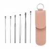 5 Sets 6 In 1 Stainless Steel Spring Spiral Portable Ear Pick, Specification: Pink Leather Case