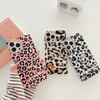 Ring Holder Square Plating Gold Edge Phone Case For iPhone 11 Pro(White Backgroud Leopard)