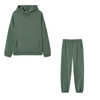 Autumn Winter Loose Hooded Plus Fleece Sweater + Trousers Suit for Ladies (Color:Green Size:S)