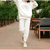 Autumn Winter Loose Hooded Plus Fleece Sweater + Trousers Suit for Ladies (Color:White Size:S)