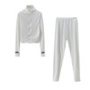 2 In 1 Autumn Solid Color High-neck Zipper Sweater + Trousers Suit For Ladies (Color:White Size:L)