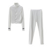 2 In 1 Autumn Solid Color High-neck Zipper Sweater + Trousers Suit For Ladies (Color:White Size:XXL)