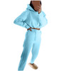 Autumn Loose Long-sleeved Short Drawstring Hooded Sweater + Trousers Suit For Ladies (Color:Blue Size:XL)