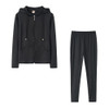 Spring Solid Color Tight-fitting Casual Hooded Sweater + Trousers Suit for Ladies (Color:Black Size:M)