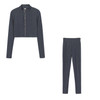 2 in 1 Spring Autumn Net Pattern Solid Color Zipper Long-sleeved Shirt + Trousers Suit for Ladies (Color:Gray Size:XL)