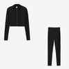 2 in 1 Spring Autumn Net Pattern Solid Color Zipper Long-sleeved Shirt + Trousers Suit for Ladies (Color:Black Size:M)