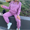 2 In 1 Autumn Alphabet Pattern Long-sleeved Sportswear Suit for Ladies (Color:Purple Size:L)