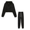 2 in 1 Autumn Winter Plus Velvet Thick Solid Color Cropped Hooded Sweater Set for Ladies (Color:Black Size:M)