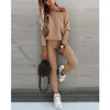 2 in 1 Autumn Pure Color Slanted Shoulder Long Sleeve Sweatshirt Set For Ladies (Color:Apricot Size:XL)