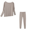 2 in 1 Autumn Pure Color Slanted Shoulder Long Sleeve Sweatshirt Set For Ladies (Color:Apricot Size:S)