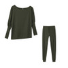 2 in 1 Autumn Pure Color Slanted Shoulder Long Sleeve Sweatshirt Set For Ladies (Color:Army Green Size:XL)