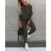 2 in 1 Autumn Pure Color Slanted Shoulder Long Sleeve Sweatshirt Set For Ladies (Color:Light Gray Size:XL)