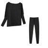 2 in 1 Autumn Pure Color Slanted Shoulder Long Sleeve Sweatshirt Set For Ladies (Color:Black Size:XL)