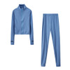 2 In 1 Autumn Solid Color High-neck Zipper Sweater + Trousers Suit For Ladies (Color:Blue Size:XXL)