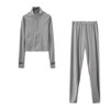 2 In 1 Autumn Solid Color High-neck Zipper Sweater + Trousers Suit For Ladies (Color:Gray Size:L)