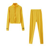 2 In 1 Autumn Solid Color High-neck Zipper Sweater + Trousers Suit For Ladies (Color:Yellow Size:S)