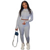 2 In 1 Autumn Solid Color High-neck Zipper Sweater + Trousers Suit For Ladies (Color:Gray Size:S)
