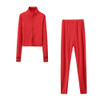 2 In 1 Autumn Solid Color High-neck Zipper Sweater + Trousers Suit For Ladies (Color:Red Size:L)