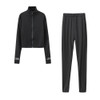 2 In 1 Autumn Solid Color High-neck Zipper Sweater + Trousers Suit For Ladies (Color:Black Size:XL)