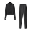 2 In 1 Autumn Solid Color High-neck Zipper Sweater + Trousers Suit For Ladies (Color:Black Size:XXL)