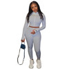 2 In 1 Autumn Solid Color High-neck Zipper Sweater + Trousers Suit For Ladies (Color:Gray Size:XL)