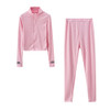 2 In 1 Autumn Solid Color High-neck Zipper Sweater + Trousers Suit For Ladies (Color:Pink Size:L)