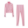 2 In 1 Autumn Solid Color High-neck Zipper Sweater + Trousers Suit For Ladies (Color:Pink Size:XL)