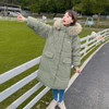 Loose Thickening Big Fur Collar Down Padded Jacket (Color:Green Size:M)