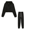 2 in 1 Autumn Winter Plus Velvet Thick Solid Color Cropped Hooded Sweater Set for Ladies (Color:Black Size:S)