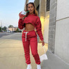 2 in 1 Autumn Winter Plus Velvet Thick Solid Color Cropped Hooded Sweater Set for Ladies (Color:Red Size:S)