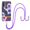 For Motorola Moto G Pure Flowers Series TPU Phone Case with Lanyard(Purple Begonia)