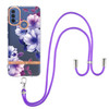 For Motorola Moto E20 / E30 / E40 Flowers Series TPU Phone Case with Lanyard(Purple Begonia)