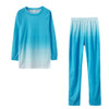 Fall Gradient Casual Long-sleeved Sweatshirt + Trousers Suit For Ladies (Color:Sky Blue Size:L)