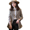 Autumn Houndstooth Suit Jacket For Ladies (Color:Coffee Size:XL)