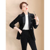 Autumn Winter Smooth Lapel Gold Velvet Fabric Suit Jacket + Trousers Suit for Ladies (Color:Black Size:L)