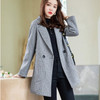 Autumn Plaid Suit Jacket For Ladies (Color:Gray Size:M)