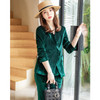 Autumn Winter Gold Velvet Fabric Suit Jacket + Trousers Suit for Ladies (Color:Green Size:M)